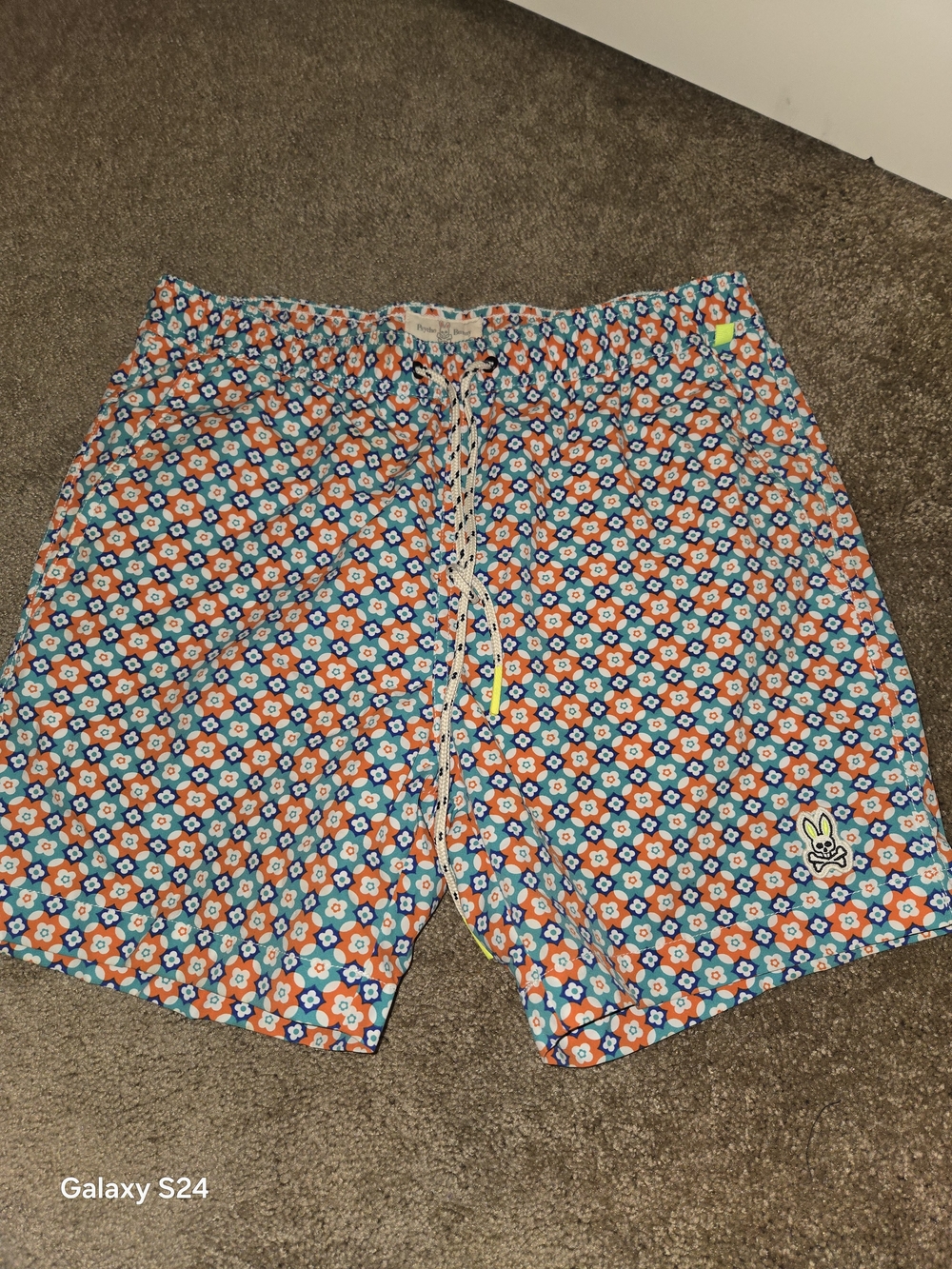 Psycho Bunny Teal & Orange Floral Men's Sz SMALL Swim Board Shorts